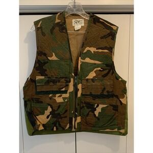 VTG Duck Bay Camo Bird Hunting Vest w/Game Bag on Rear ~ Size Medium M